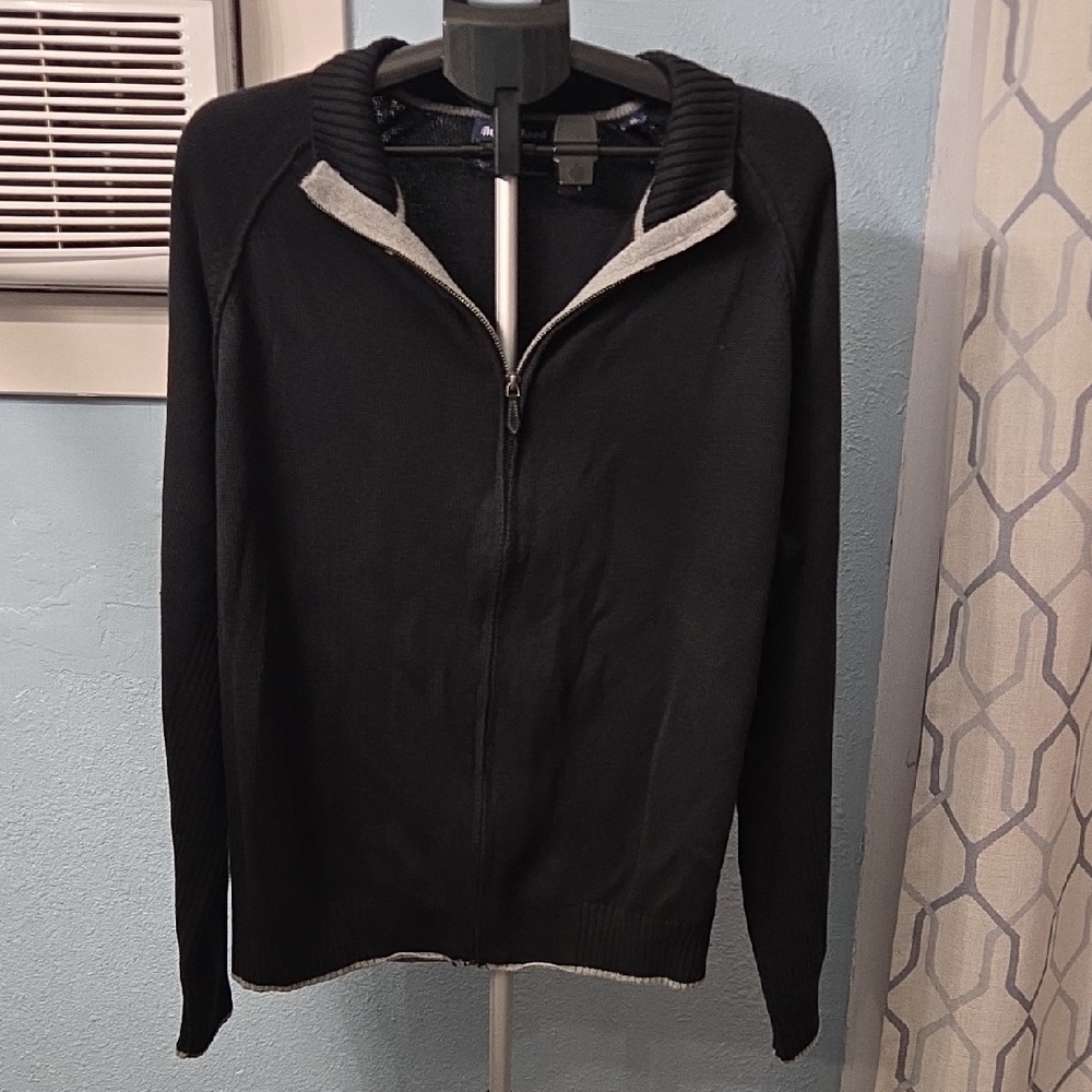 Austin Reed Black and Gray Zip-Up Sweater Cotton And Cashmere